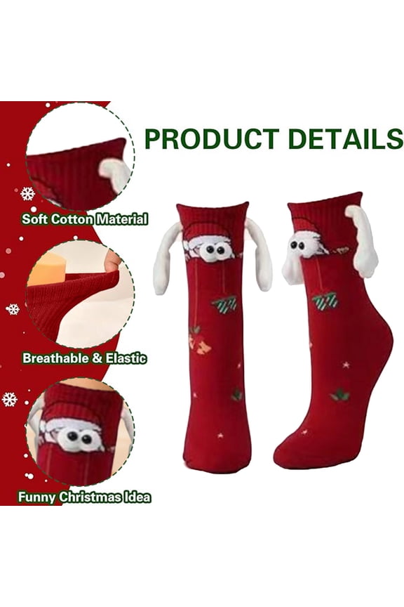 Christmas Socks for Couples Funny Magnetic Holding Hands Holiday Long 3D Socks for Men Women Cute Xmas Valentine Stockings for Boyfriend Girlfriend Red 2 Free Size
