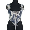 thumbnail image 1 of BLTIBY Corset Tops for Women Lace-up Adjustable Strap Sleeveless Printed Vest Vintage Medieval Renaissance Waist Cincher Blue 2 L, 1 of 9