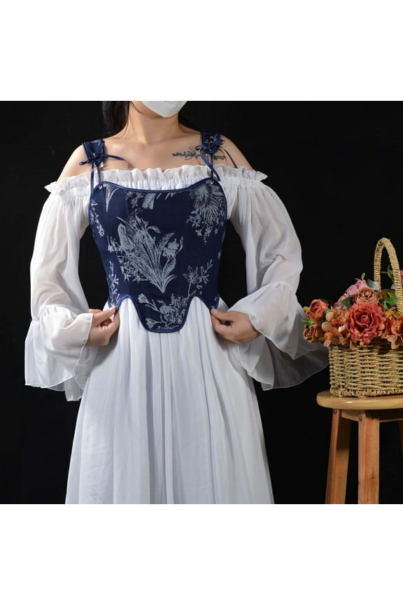 Corset Tops for Women Lace-up Adjustable Strap Sleeveless Printed Vest Vintage Renaissance Medieval Waist Cincher Multicolor XXL