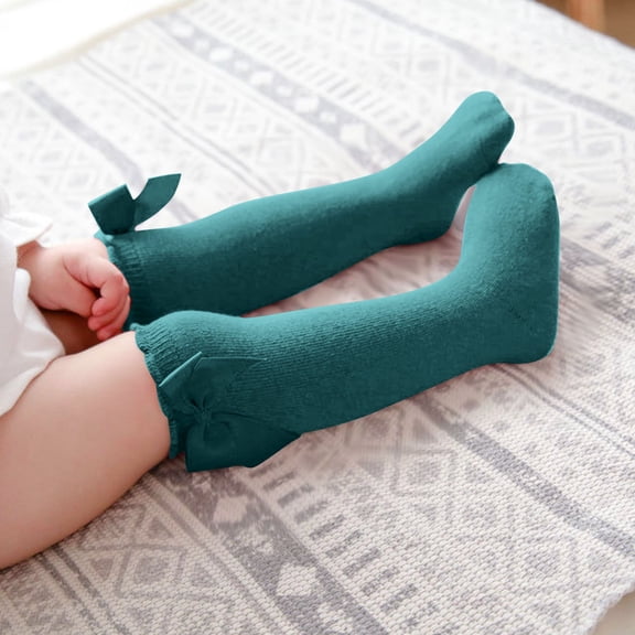 BLTIBY Cotton Baby Girl Boy Ruffle Sock Toddler Big Bow Knee High Socks Thin Lightweight High-Top Sock for Newborn Kids Green 1-2 Years