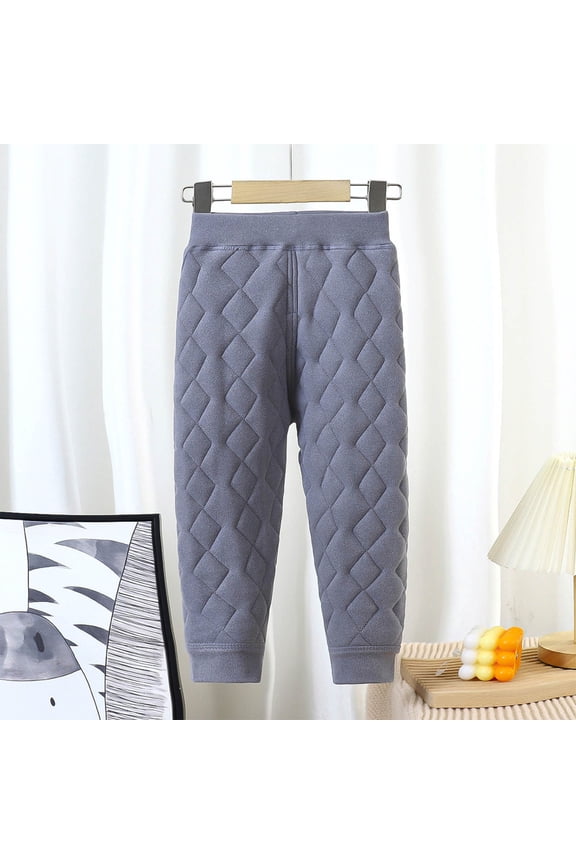 Cotton Fleece Lined Leggings for Girls Boys Fall Winter Diamond-Check Pattern Solid Color Soft Thicked Bottom Pants Comfortable Fashion Warm Trousers Gray 12-13Years