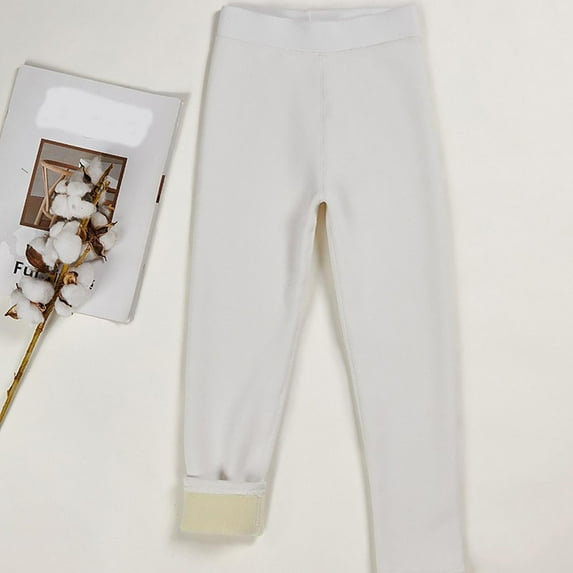 BLTIBY Cotton Fleece Lined Pant for Girls Boys Fall Winter Solid Color Soft Thicked Bottom Pants Comfort Fashion Warm Trousers White 14-16 Years