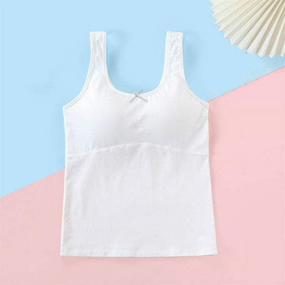 BLTIBY Cotton Girls Training Bra Cami Training Bow Bras for Teens with Straps Comfortable Fashion Bralette White 9-10 Years