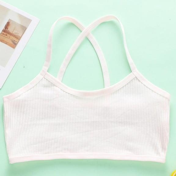 BLTIBY Cotton Girls Training Bra Cami Training Bras for Teens with Spaghetti Cross Straps Breathable Comfortable Fashion Bralette Pink M