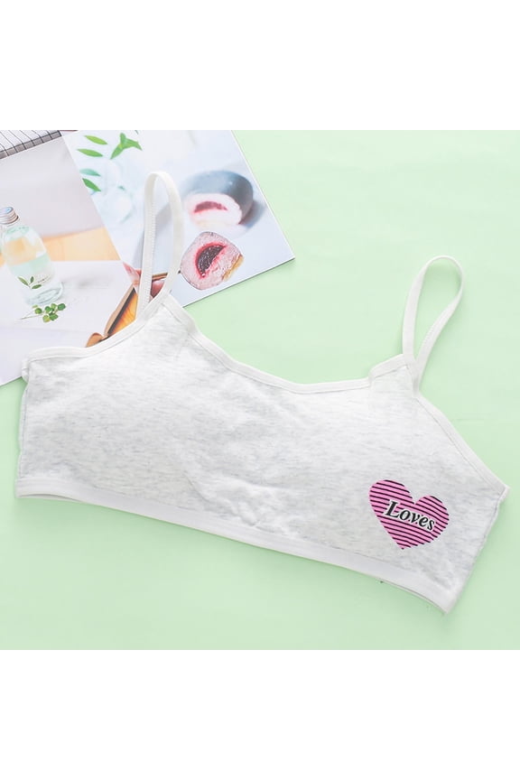 Cotton Girls Training Bra Cami Training Printed Bras for Teens with Spaghetti Straps Breathable Comfortable Fashion Bralette Gray 7-10 Years