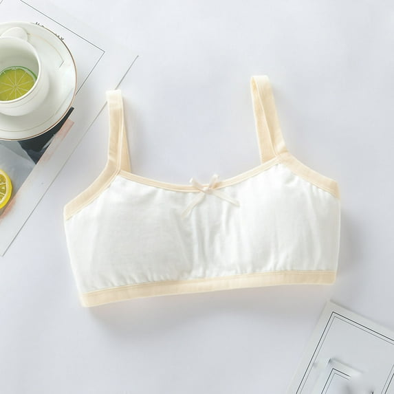 BLTIBY Cotton Girls Training Bra Cami Training Seamless Solid Color Bras for Teens with Cheast Pads Comfortable Fashion Bralette Yellow 7-10 Years