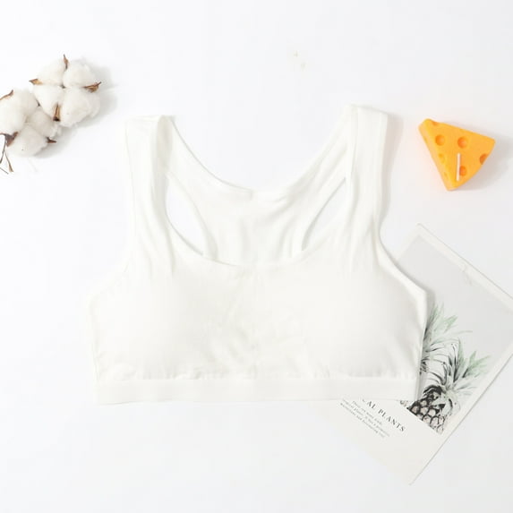 BLTIBY Cotton Girls Training Bra Cami Training Seamless Solid Color Thin Bras for Teens with Cheast Pads Comfort Fashion Breathable Bralette White 7-11 Years
