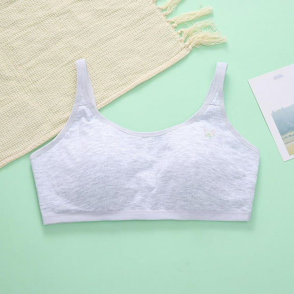 BLTIBY Cotton Girls Training Bra Cami Training Seamless Solid Color Thin Bras for Teens with Cheast Pads Comfortable Fashion Bralette Gray 7-10 Years