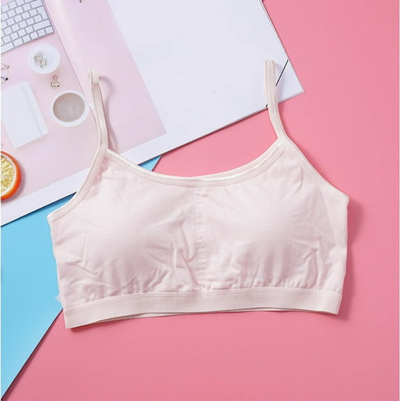 BLTIBY Cotton Girls Training Bra Crop Cami Training Bras for Teens with Spaghetti Straps Comfortable Fashion Bralette Beige XXL