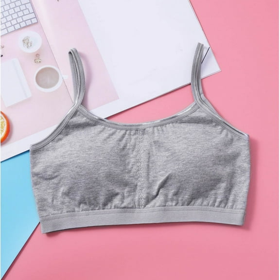 BLTIBY Cotton Girls Training Bra Crop Cami Training Bras for Teens with Spaghetti Straps Comfortable Fashion Bralette Gray L