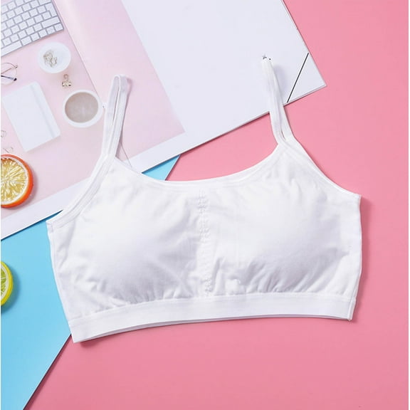 BLTIBY Cotton Girls Training Bra Crop Cami Training Bras for Teens with Spaghetti Straps Comfortable Fashion Bralette White XXL