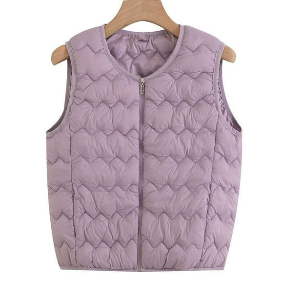 BLTIBY Cropped Puffer Vest for Women Winter Plus Size Quilted Sleeveless Round Neck Warm Jackets Zip Up Thicked Puffy Coat Fashion Outerwear Purple 3XL
