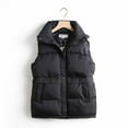thumbnail image 1 of BLTIBY Cropped Puffer Vest for Women Winter Quilted Sleeveless Stand Collar Warm Jackets Button Down Puffy Coat Fashion Outerwear with Pockets Black L, 1 of 3