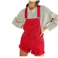 thumbnail image 1 of BLTIBY Denim Overall Shorts for Women Solid Colour Casual Romper Jean Short Overalls Loose Fit Jumpsuit Summer Suspender Bib Outfits with Pockets Red XXL, 1 of 5