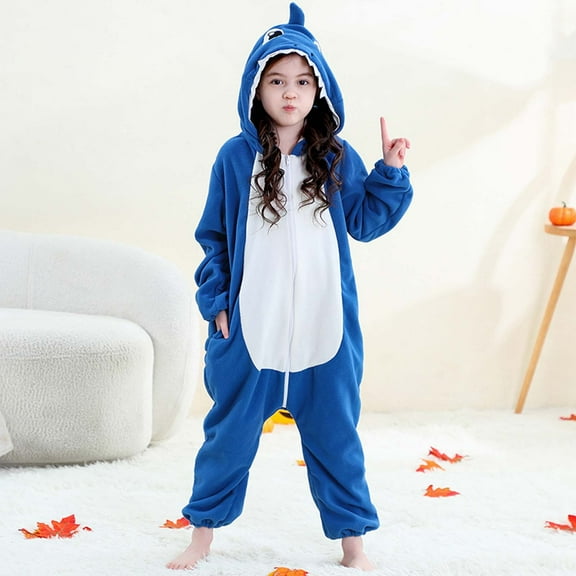 BLTIBY Family Christmas Pajamas Matching Sets Unisex Costume Animal Cosplay Outfits Zipper Hooded Novelty Sleepwear One-Piece Blue 7-8 Years