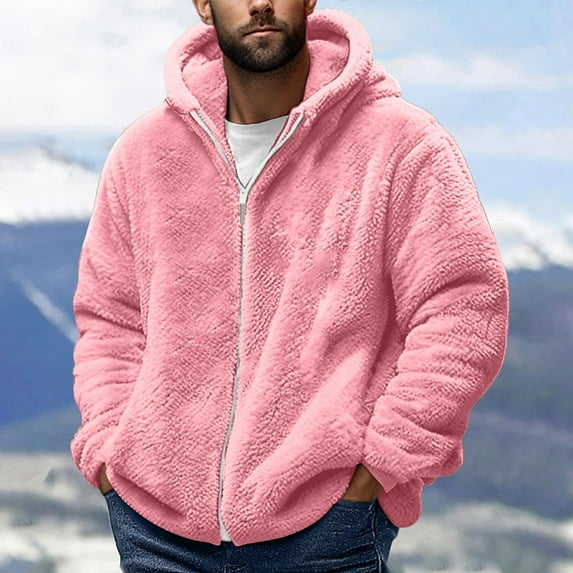 BLTIBY Fleece Jacket Hoodies for Men Zipper Lightweight Fall Winter Long Sleeve Active Jackets Sports Full Zip Sweatshirts Pink XXL