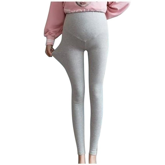 BLTIBY Fleece Lined Maternity Leggings for Women with Pockets Autumn Winter Warm Pregnancy Pants Over The Belly Thermal Yoga Bottom Pants Gray L
