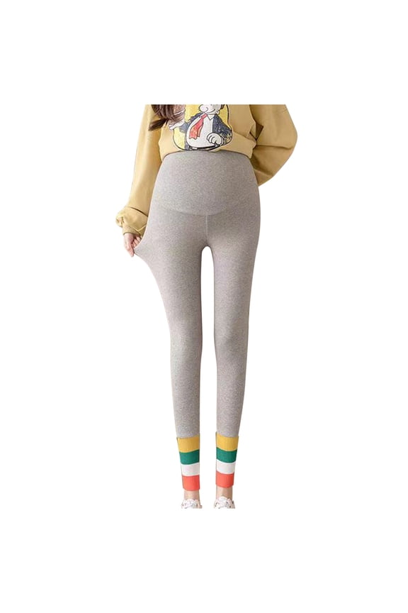 Fleece Lined Maternity Leggings for Women with Pockets Winter Autumn Warm Pregnancy Pants Over The Belly Thermal Yoga Bottom Pants Gray XL