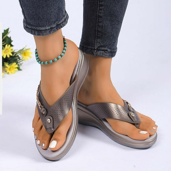 BLTIBY Flip Flops for Women with Arch Support Orthopedic Sandals Comfortable Walking Thong Sandal Wedge Casual Slippers Slip On Summer Beach Shoes 2025 Gray 43