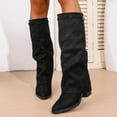 thumbnail image 1 of BLTIBY Fold Over Shark Boots for Women Snip Toe Chunky Heel Wide Calf Flock Boot Pull On Classic Fashion Party Dress Booties Black 41, 1 of 9