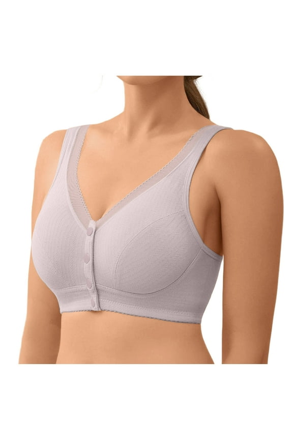 Front Button Bras for Women Plus Size Solid Color Middle-aged and Elderly Seamless Wireless Underwear No Underwire Full Coverage Comfort Bras Purple 3XL