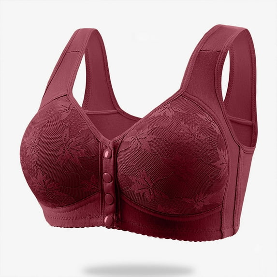 BLTIBY Front Closure Bras for Women Plus Size Solid Color Lace Seamless Wireless Bra No Underwire Full Coverage Comfort Bras Wine 3XL