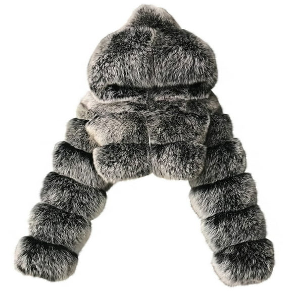 BLTIBY Fur Coat for Women Hooded,Short Faux Furry Cropped Fluffy Jacket Open Front Coats Shaggy Warm Fall Winter Elegant Comfy Long Sleeve Outerwear Dark Gray XXL