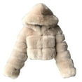 thumbnail image 1 of BLTIBY Fur Coat for Women Hooded,Short Faux Furry Cropped Fluffy Jacket Open Front Coats Shaggy Warm Fall Winter Elegant Comfy Long Sleeve Outerwear Khaki 4XL, 1 of 3