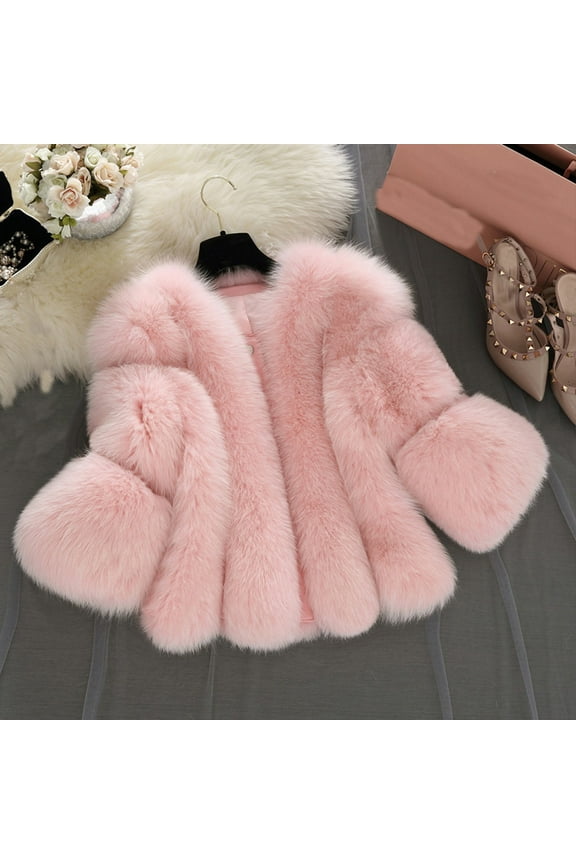 Fur Coat for Women,Faux Furry Cropped Fluffy Jacket Winter Fall Open Front Coats Shaggy Warm Elegant Comfy Long Sleeve Outerwear 2024 Pink 3XL