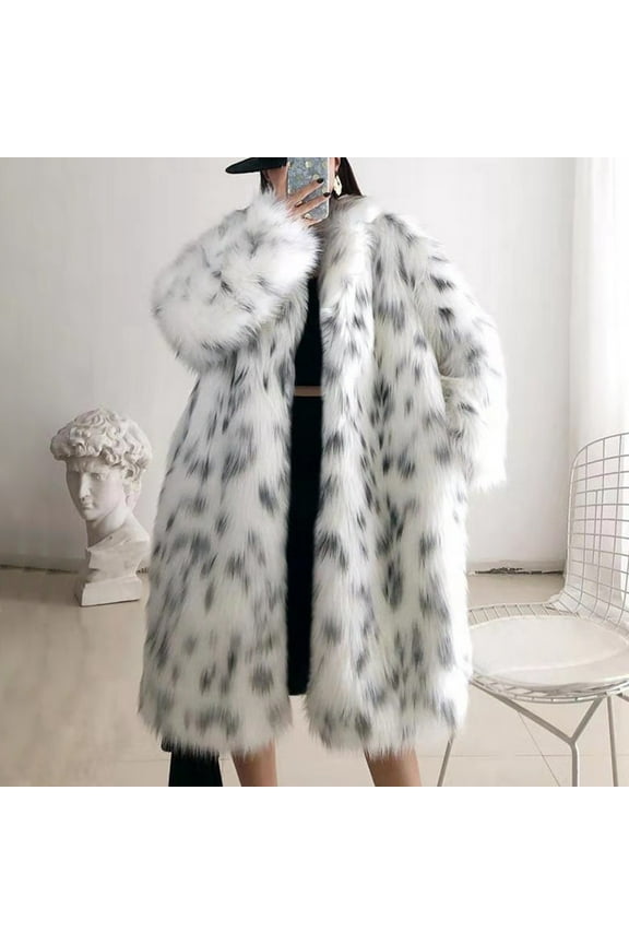 Fur Coat for Women ,Long Faux Furry Cropped Fluffy Jacket Open Front Coats Shaggy Warm Fall Winter Elegant Comfy Long Sleeve Outerwear White L
