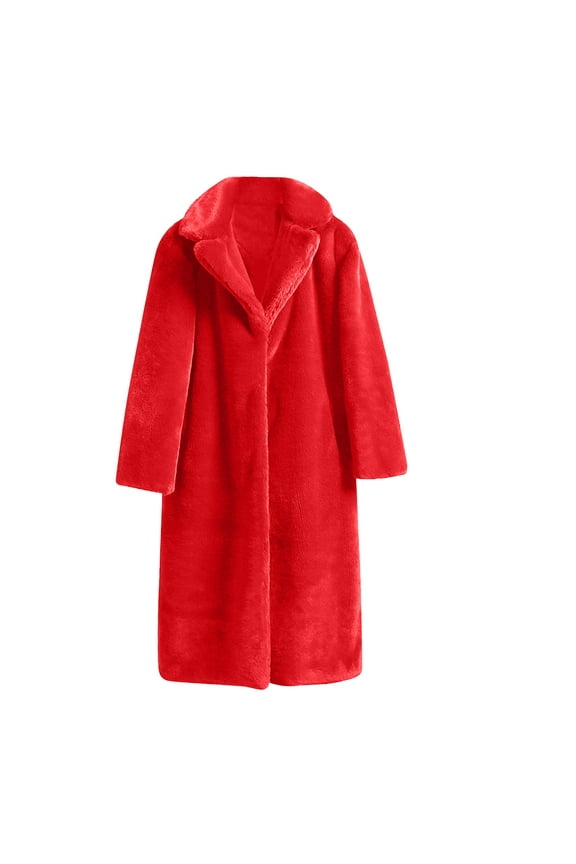 Fur Coat for Women ,Long Faux Furry Cropped Fluffy Jacket Open Front Coats Shaggy Warm Fall Winter Elegant Long Sleeve Outerwear Red XL