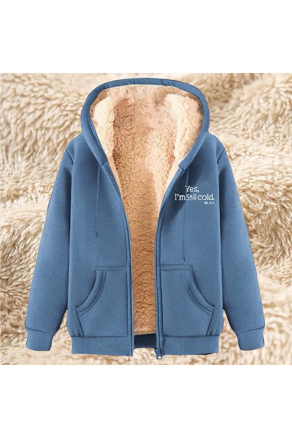 Fuzzy Fleece Jacket for Women Hoodies Winter Fall Printed Sherpa Coat Zip Drawstring Plush Long Sleeve Cardigan with Pockets Navy XXL