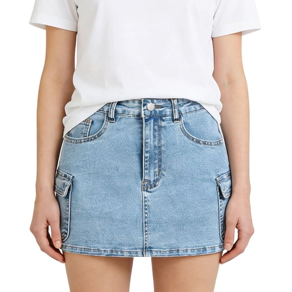 BLTIBY Girls Bodycon Cargo Jean Skirt Streetwear Y2K Mini Denim Skirts with Pockets Blue 15-16 Years