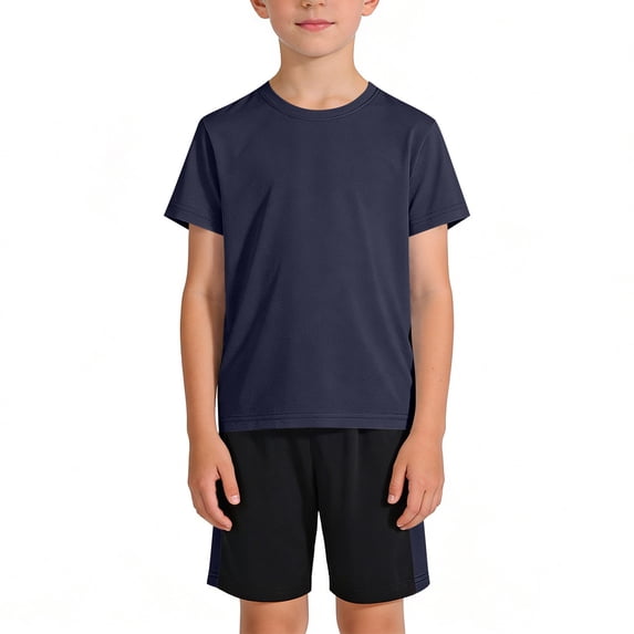BLTIBY Girls Boys Athletic Outfits Summer Lightweight Quick Dry Mesh Short Sleeve Top Shorts Breathable Sports Sets with Pockets Navy 2-3 Years