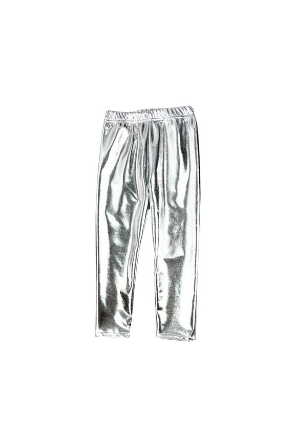 Girls Boys Bottom Pants Fall Shiny Sequin Elastic Waist Pant Toddler Infant Fashion Lightweight Casual Trousers Silver 3-4 Years