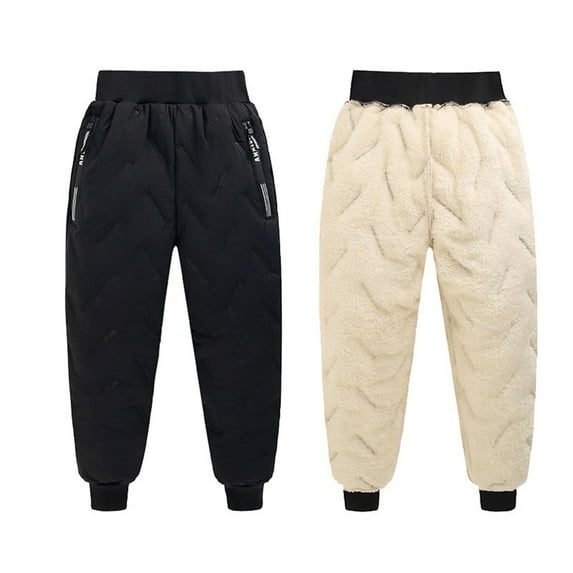 BLTIBY Girls Boys Bottoms Pants Fall Winter Sherp Lined Thicked Pant Toddler Infant Fashion Warm Waterproof Casual Trousers with Zip Pockets Black 6-7 Years