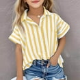 thumbnail image 1 of BLTIBY Girls Boys Button Down Shirts Short Sleeve Striped Printed Lapel Tee Summer Kids Fashion Casual Blouse Tops Yellow 12-13 Years, 1 of 7