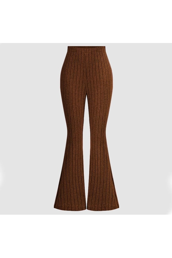 Girls Boys Flare Pants Fall Ribbed Knit Solid Color High Waisted Yoga Bottom Pant Toddler Elastic Waist Lightweight Fashion Leggings Trousers Coffee 8-9 Years