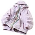 thumbnail image 1 of BLTIBY Girls Boys Rain Jacket Hood Color Block Waterproof Windbreaker Lightweight Raincoats for Kids with Zip Pockets Purple 7-8Years, 1 of 6