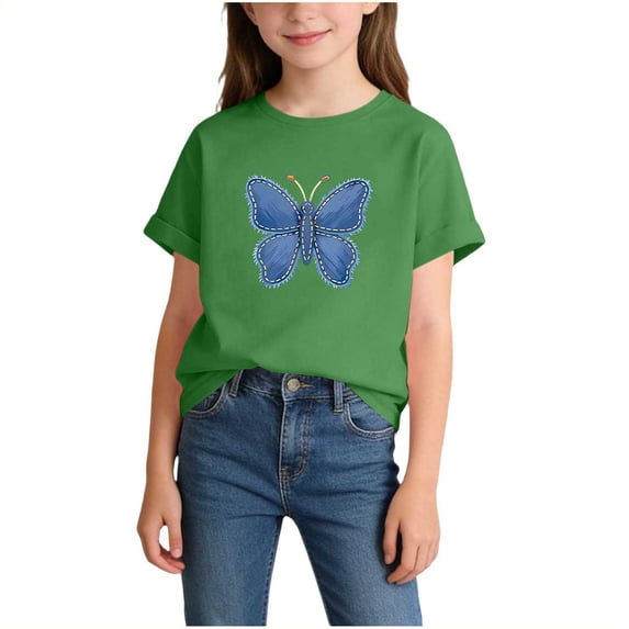 BLTIBY Girls Boys Short Sleeve T Shirts Summer Tops Crewneck Cute Graphic Pullover Tees Fashion Casual Army Green 2 12-14 Years