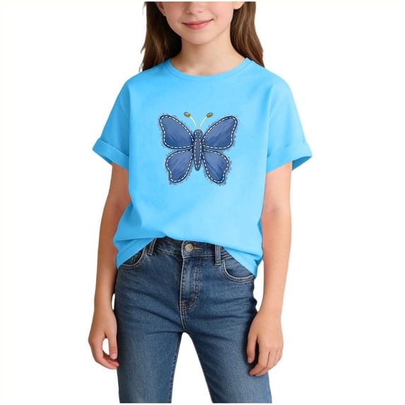 BLTIBY Girls Boys Short Sleeve T Shirts Summer Tops Crewneck Cute Graphic Pullover Tees Fashion Casual Blue 2 2-4 Years