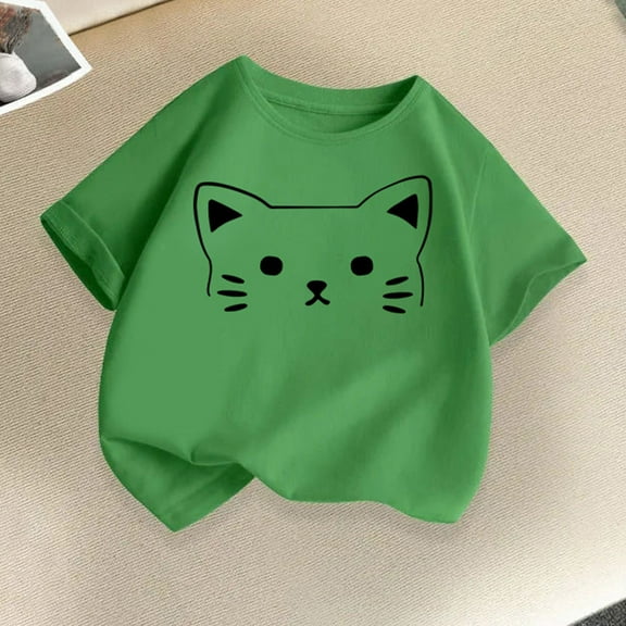 BLTIBY Girls Boys Summer Short Sleeve Top Child Kid Round Neck Printed Cotton Shirts Infant Toddler Fashion Casual Loose Pullover Blouses Green 4-6 Years