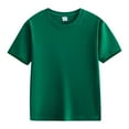 thumbnail image 1 of BLTIBY Girls Boys Summer Short Sleeve Top Child Kids Round Neck Solid Color Shirts Toddler Infant Fashion Casual Loose Pullover Blouse Army Green 9-10 Years, 1 of 3