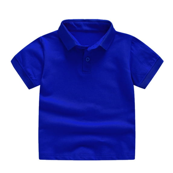 BLTIBY Girls Boys Summer Short Sleeve Tops Child Kid Lapel Solid Color Shirts Toddler Infant Fashion Loose Casual Pullover Blouse 2025 Dark Blue 3-4 Years