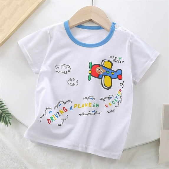 BLTIBY Girls Boys Summer Short Sleeve Tops Child Kid Round Neck Printed Shirts Toddler Infant Fashion Casual Loose Pullover Blouses 2025 White 4-5 Years