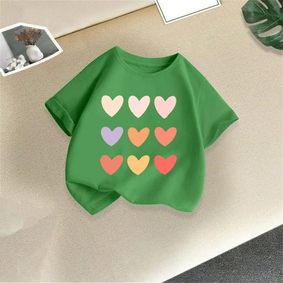 BLTIBY Girls Boys Summer Short Sleeve Tops Child Kid Round Neck Printed Shirts Toddler Infant Fashion Casual Loose Pullover Blouses Green 2-4 Years
