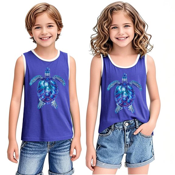 BLTIBY Girls Boys Tank Top Summer Sleeveless Funny T Shirt for Teen Infant Toddler Printed Round Neck Fashion Casual Vest Blouse 2025 Blue 10-11 Years