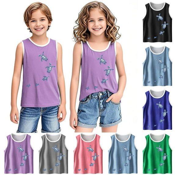 BLTIBY Girls Boys Tank Top Summer Sleeveless Funny T Shirt for Teen Infant Toddler Printed Round Neck Casual Fashion Tee Blouse Light Blue 6-7 Years