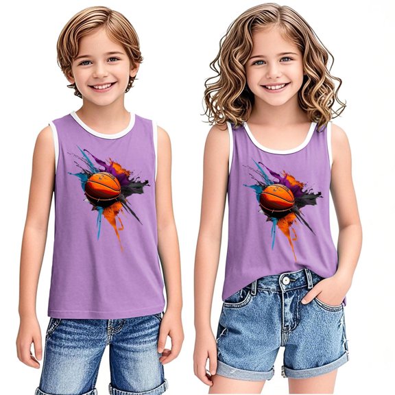 BLTIBY Girls Boys Tank Top Summer Sleeveless Funny T Shirt for Teen Infant Toddler Printed Round Neck Fashion Casual Blouse Purple 8-9 Years