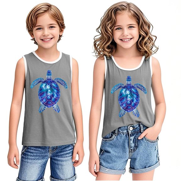 BLTIBY Girls Boys Tank Top Summer Sleeveless Funny T Shirt for Teen Infant Toddler Printed Round Neck Fashion Casual Vest Blouse 2025 Gray 3-4 Years